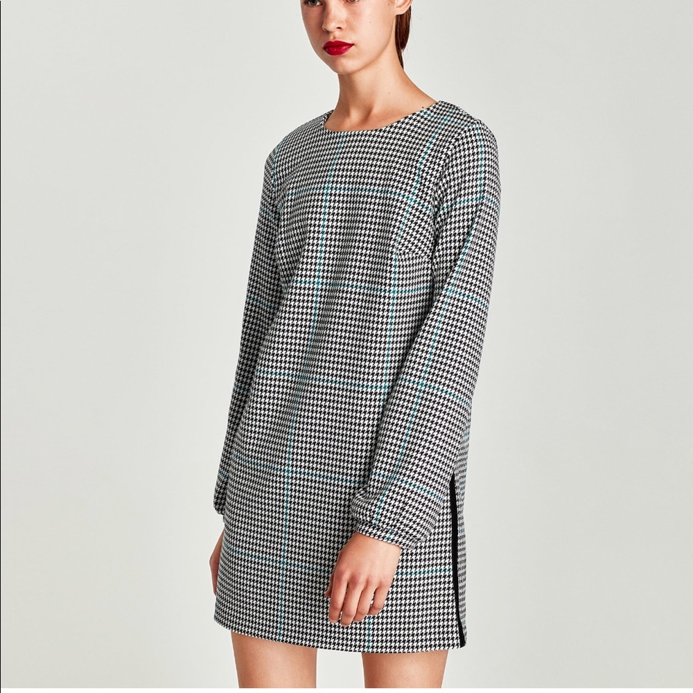 LAST CHANCE! Zara checked dress with velvet strips - Picture 1 of 5